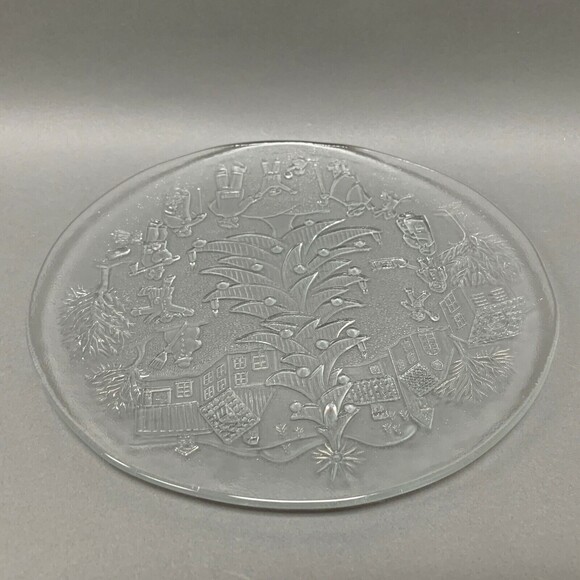 Clear Glass Decorative Chop Serving Platter Plate Christmas Tree Snowman Holiday - Picture 7 of 7